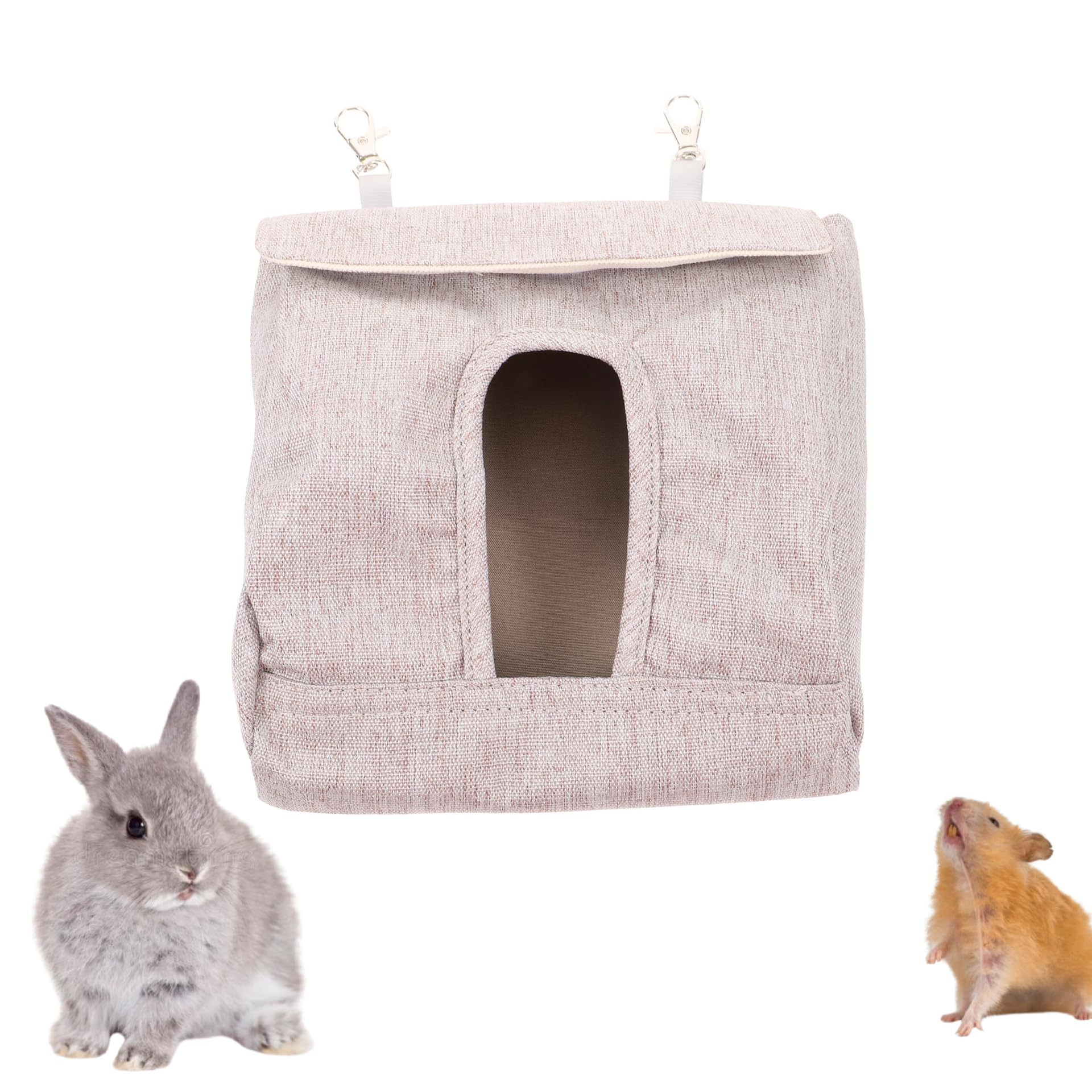 Balacoo Rabbit Hay Feeder, Guinea Pig Hay Bag Hanging Rabbit Feeder Storage for Guinea Pig, Bunny, Chinchillas, Hamsters and Small Pets and Animals (Grey, M)