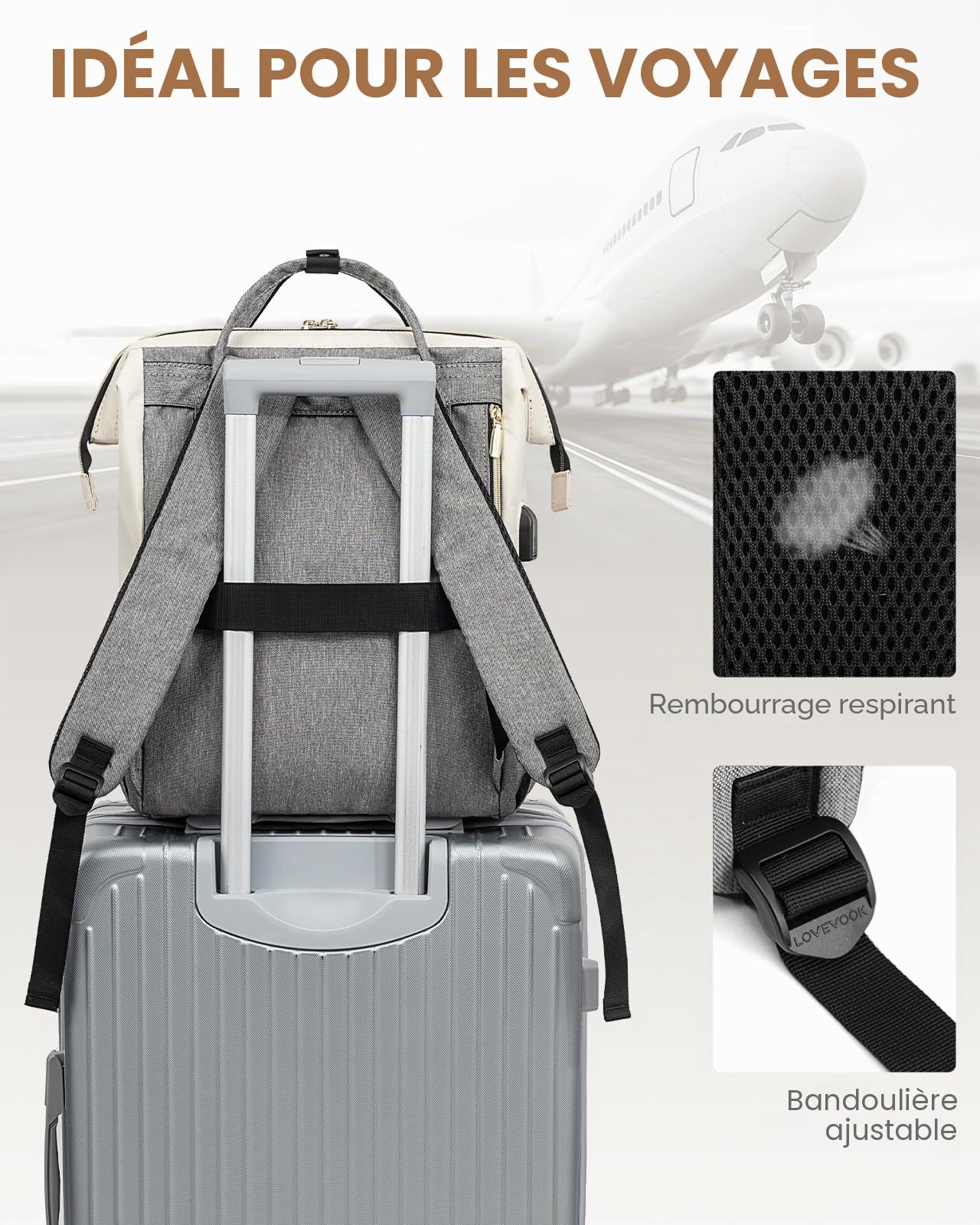 LOVEVOOK Sac a Dos Femme, Sac a Dos Feminin pour Ordinateur 15,6/17 Pouces, Sac Ados PC Portable pour Collège Affaire Travail Voyage, Sac à Dos