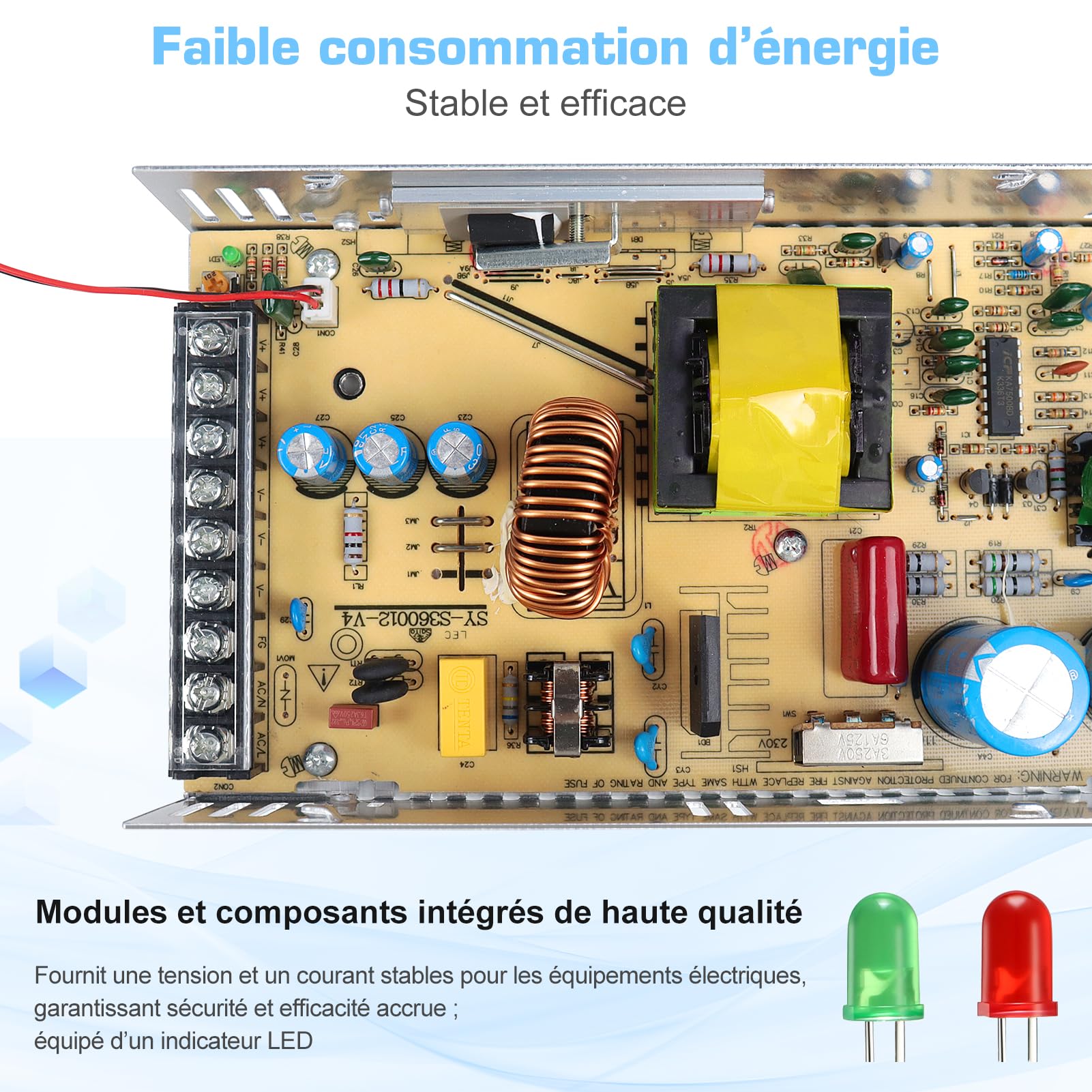 inShareplus Alimentation 12V 30A 360W pour LED, Alimentation à Découpage DC Régulée, Transformateur 230V vers 12V, Adaptateur Secteur pour Ruban LED, Imprimante 3D, Radio, Projets Électroniques