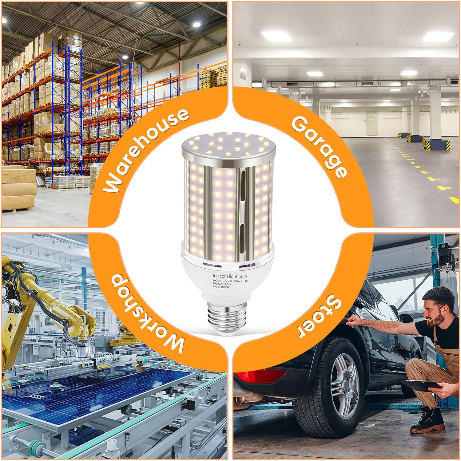 44W LED Corn Light Bulb(2 Pack),Fanless,(390 Watt Equivalent) E26/E39 Medium/Large Mogul Base LED Cob Lamp 3000K Warm white 5,900LM for Outdoor Indoor Garage Warehouse Factory Workshop Street Backyard