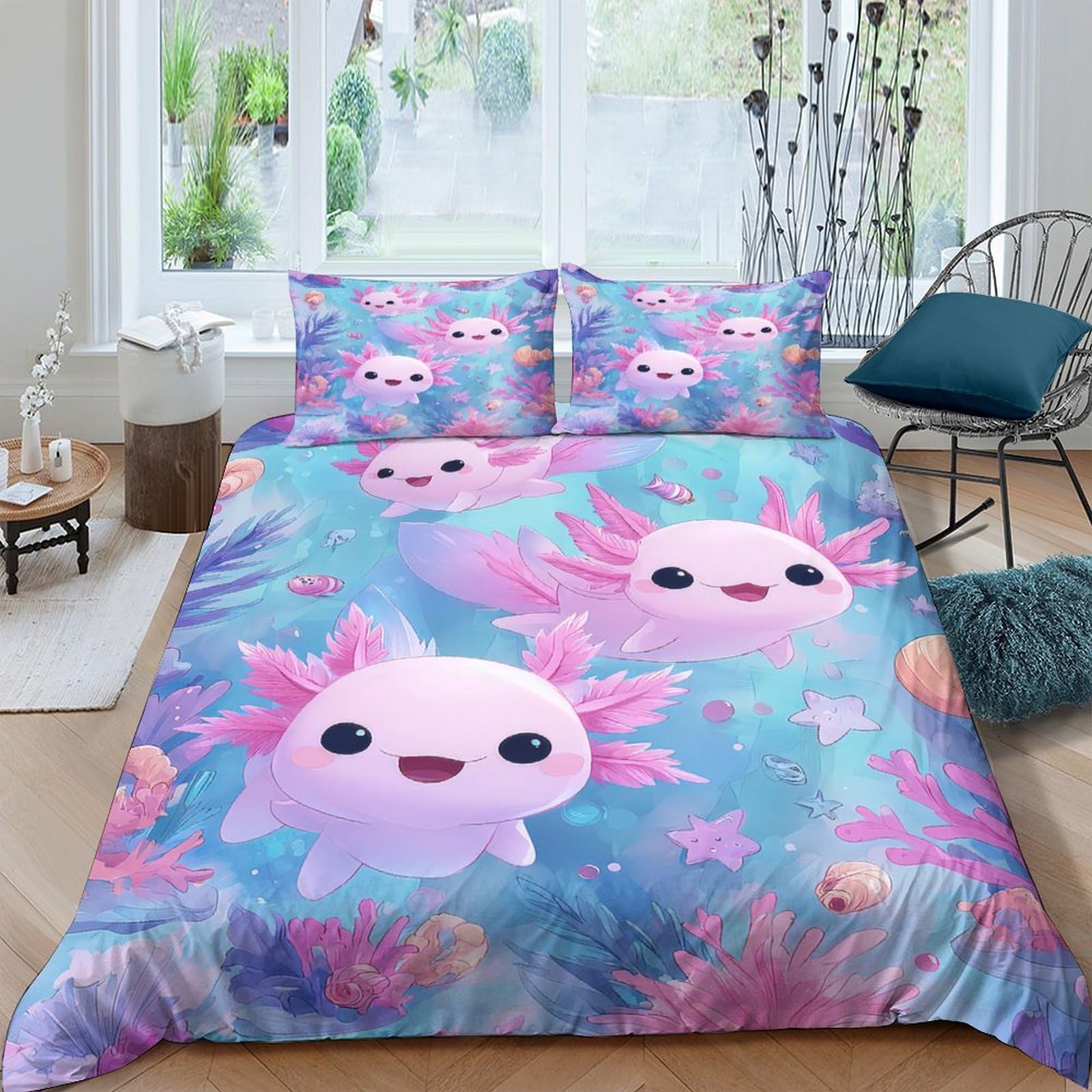 3D Printed Axolotl Quilt Cover, Microfiber Duvet Cover Hidden Zipper for