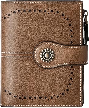 TFKGS RFID Wallet Women Small Wallets Card Holder Wallet for Women Leather Slim Bifold Compact Ladies Zipper Coin Pocket with ID Window Birthday Christmas Gifts Brown