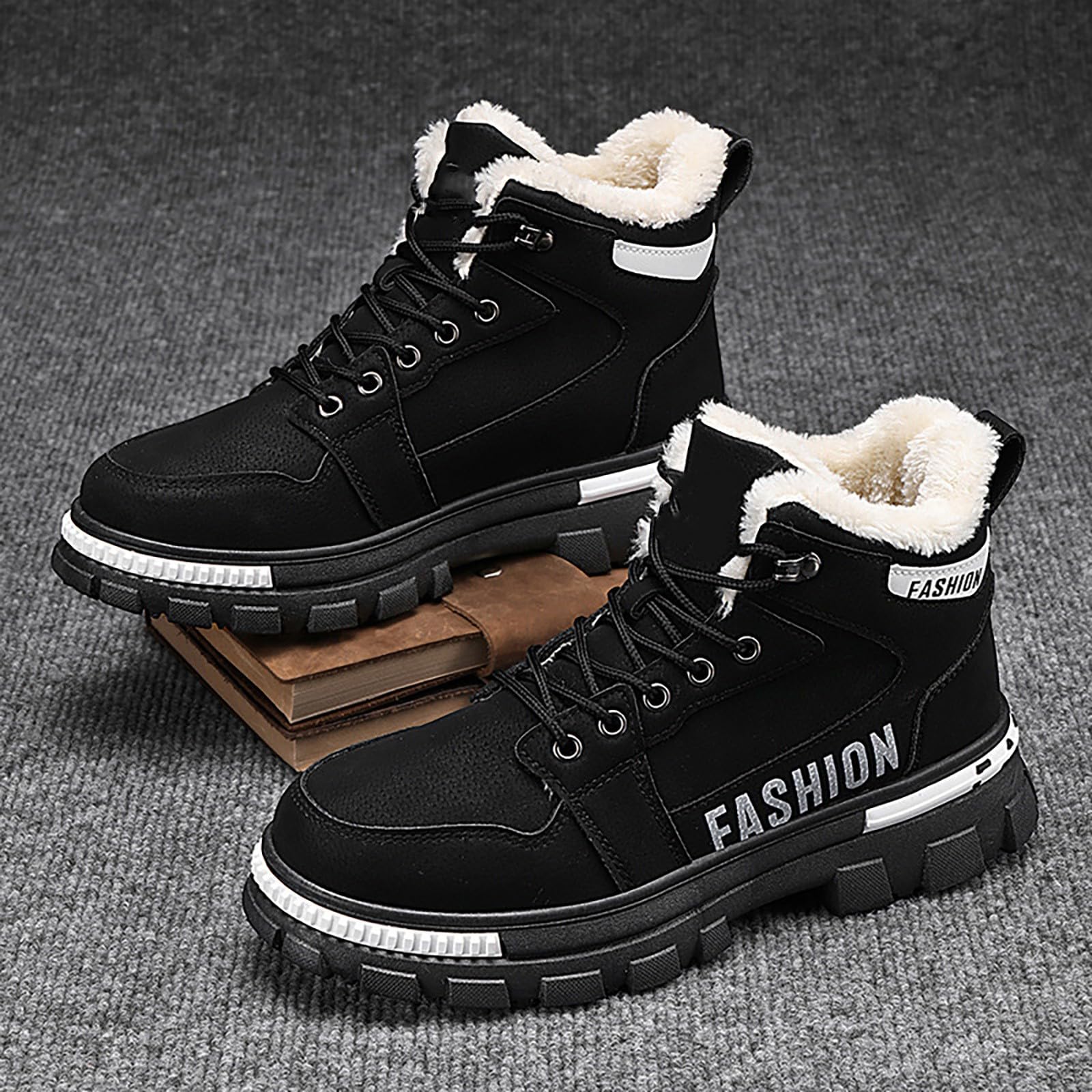 Schneestiefel Herren Wasserdicht Leder - Winterstiefel Herren Gefüttert Mit Dicken Wanderschuhe Schneeschuhe Mit Schnürung Kampfstiefel Mit Wollfutter Warme Stiefeletten Outdoor-Wanderstiefel