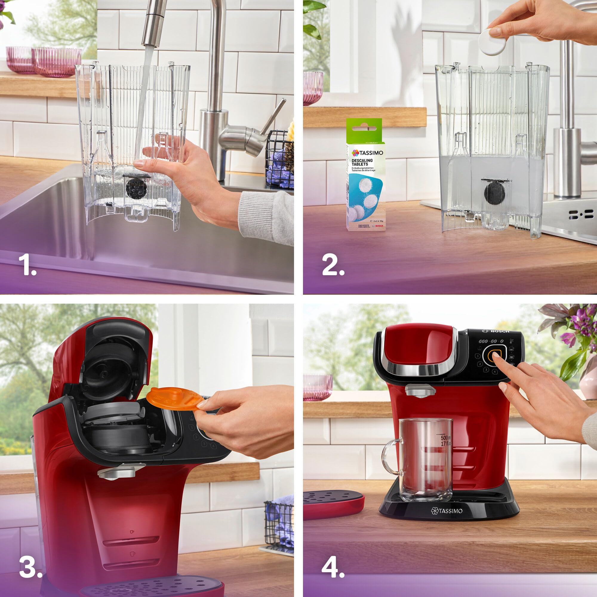 Bosch ekspres do kawy Tassimo My Way 2 TAS6503, z filtrem do wody, ponad 70 napojów, personalizacja, w pełni automatyczny, łatwe przygotowanie, 1500 W, 1,3 l, czerwony