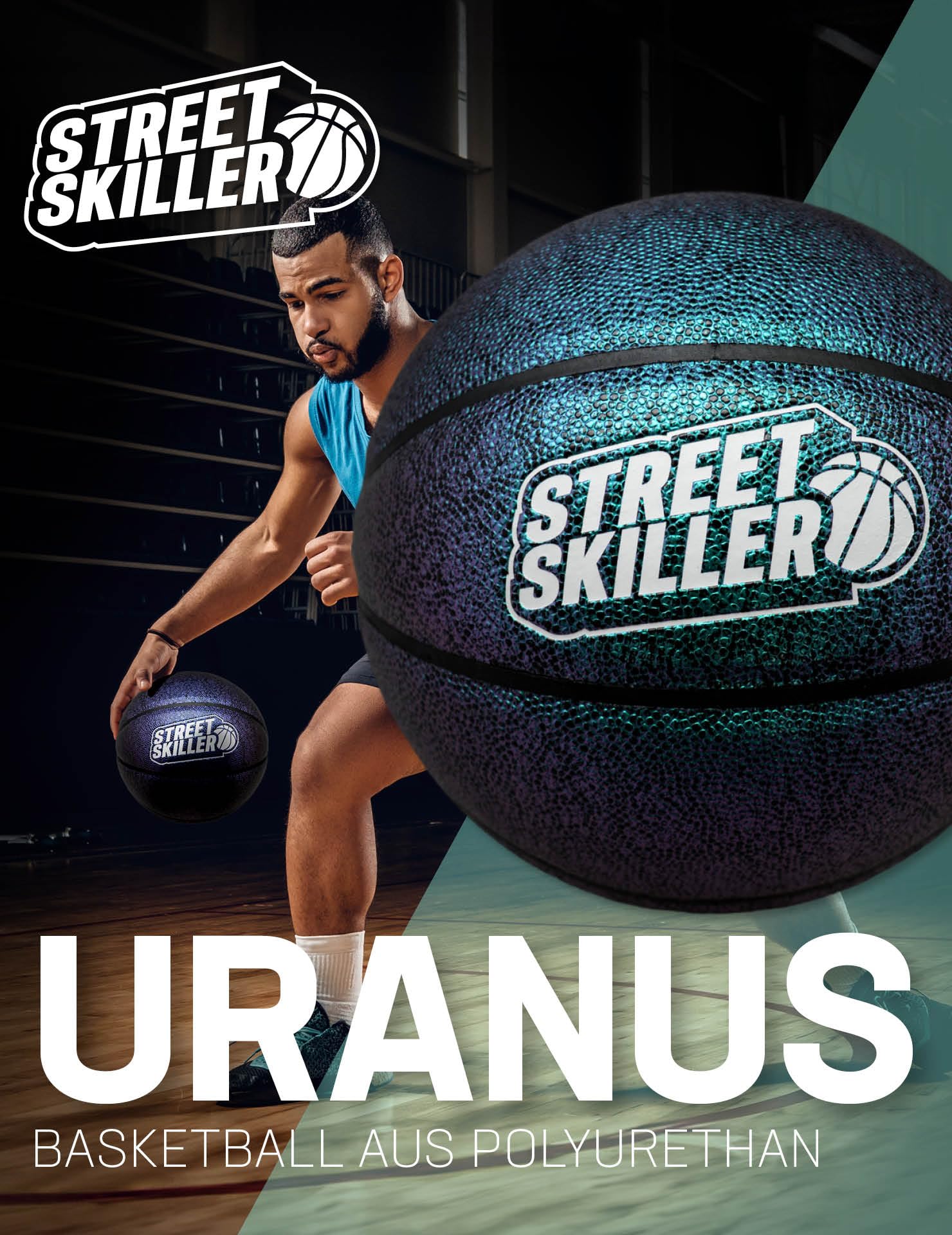 STREET SKILLER Uranus koszykówka Dribbling, oficjalny rozmiar 7, do gier wewnątrz i na zewnątrz (fioletowa)