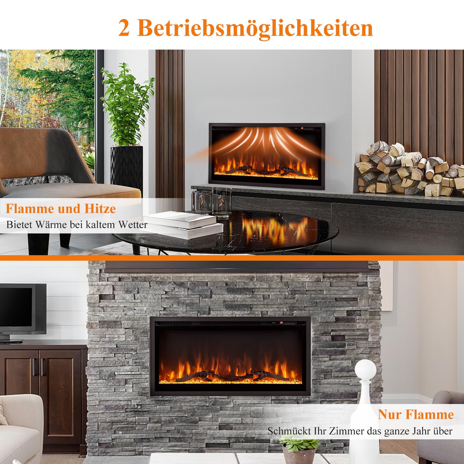 RELAX4LIFE 36" Elektrokamin mit heizung, 750W/1500W, schwebender Kamin mit 9-farbig 3D-Flammeneffekt & 5 Helligkeitsstufen, Deko Wandkamin mit Fernbedienung & Touchscreen & 8H Timer, 18℃-28℃, Schwarz