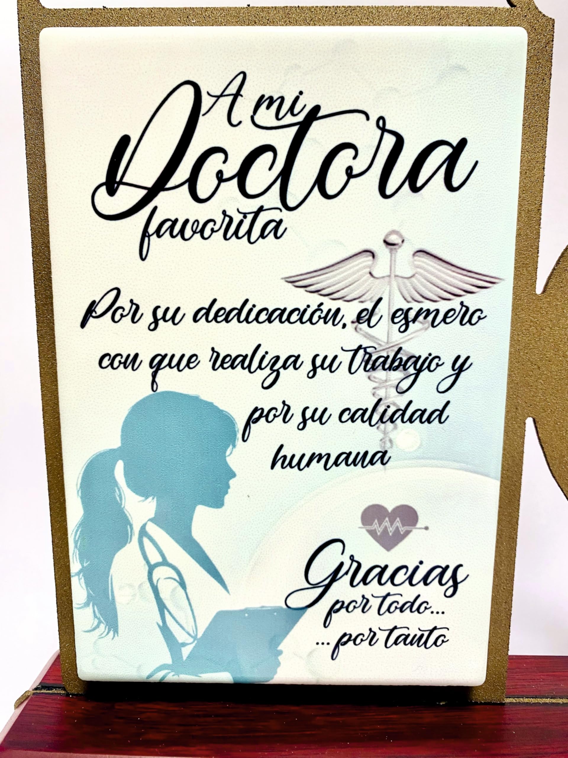 Regalo Médica Doctora para Agradecimiento, Figura Personalizada con dedicatoria de Acero Satinado