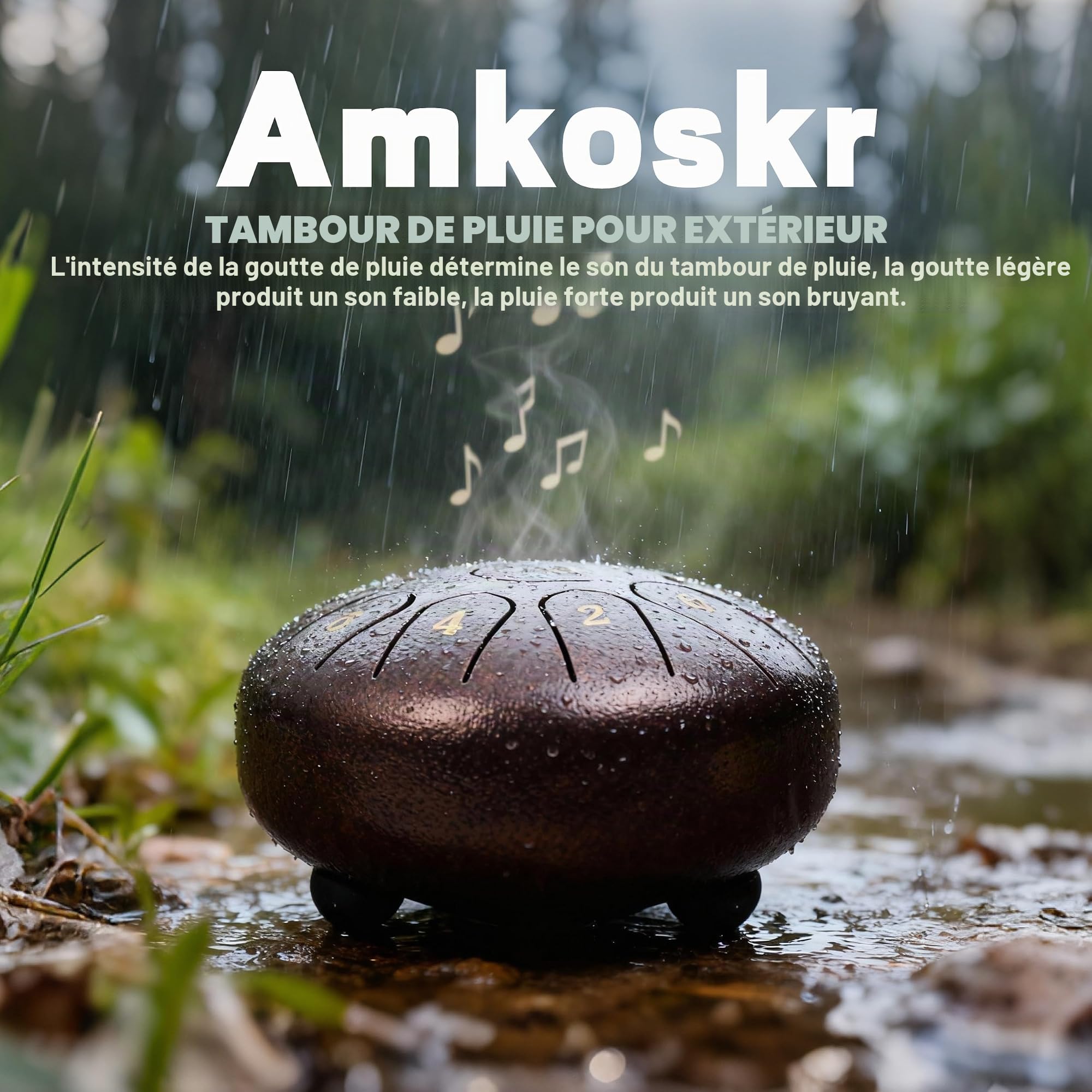 Tambour à pluie pour l'extérieur, 15,2 cm, 11 notes, en acier majeur, pour yoga, méditation, éducation musicale, cadeau, bronze