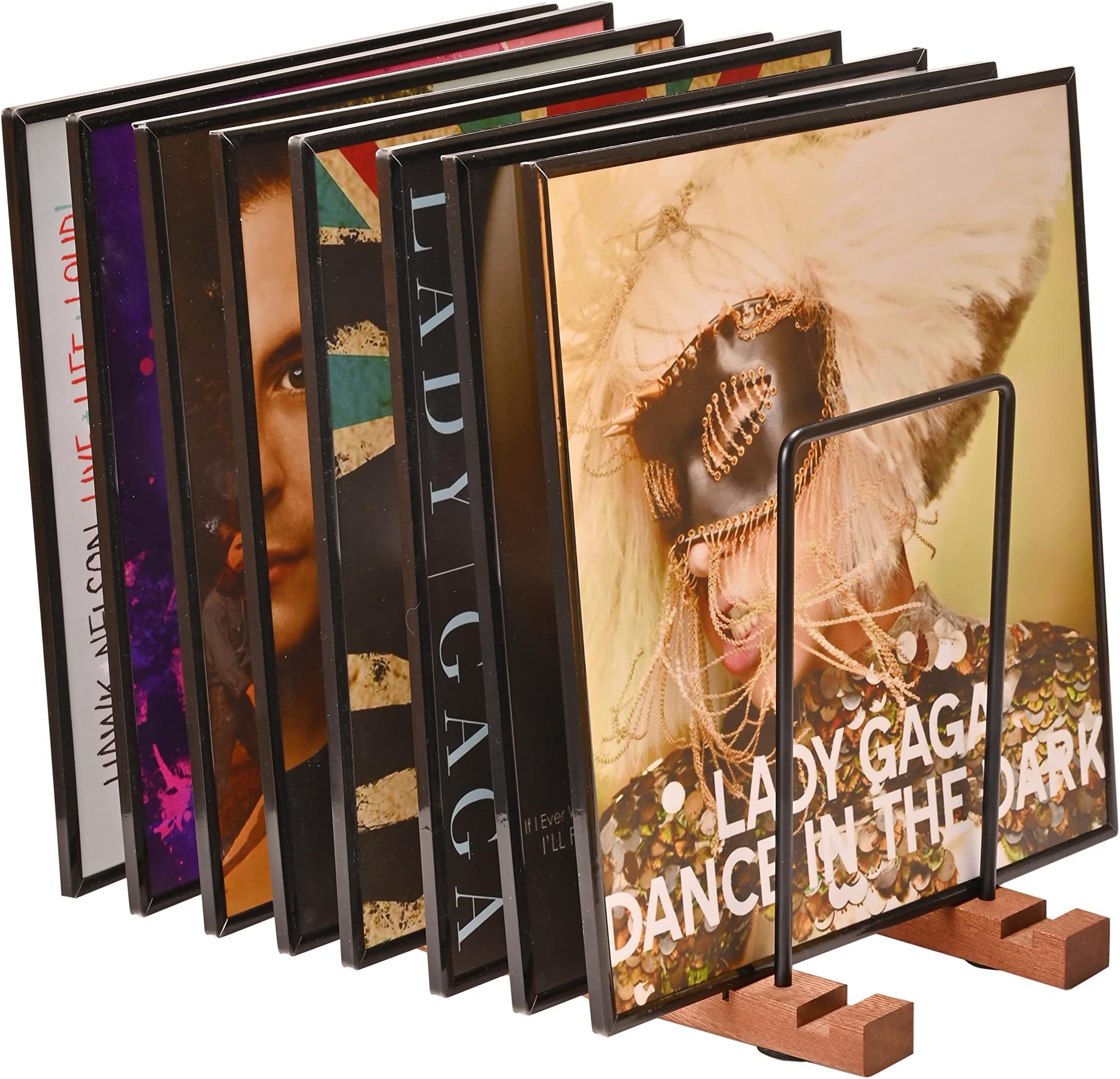 Yorkmills Vinyl Record Storage, Display Up to 50 LP Albums DVDs CDs, Solid Wooden Vinyl Record Holder with Stainless-Steel lp Storage Boxes shelf Stand Case, Record Stand for Home Desktop Decor