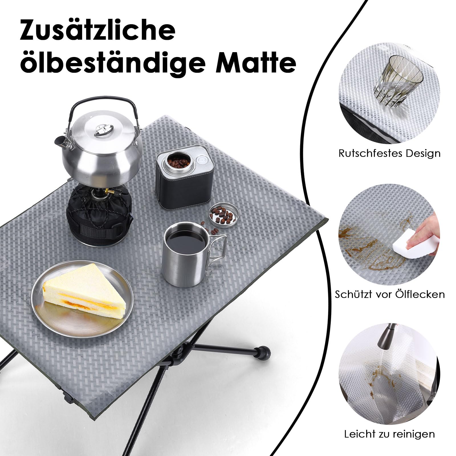 MOONCY Campingtisch Klappbar, Ultraleichter Klapptisch mit Ölbeständiger Matte und Netzbeutel, Tragbarer Picknicktisch bis 35 kg belastbar, ideal für Wandern, Angeln, Grillen und Strand