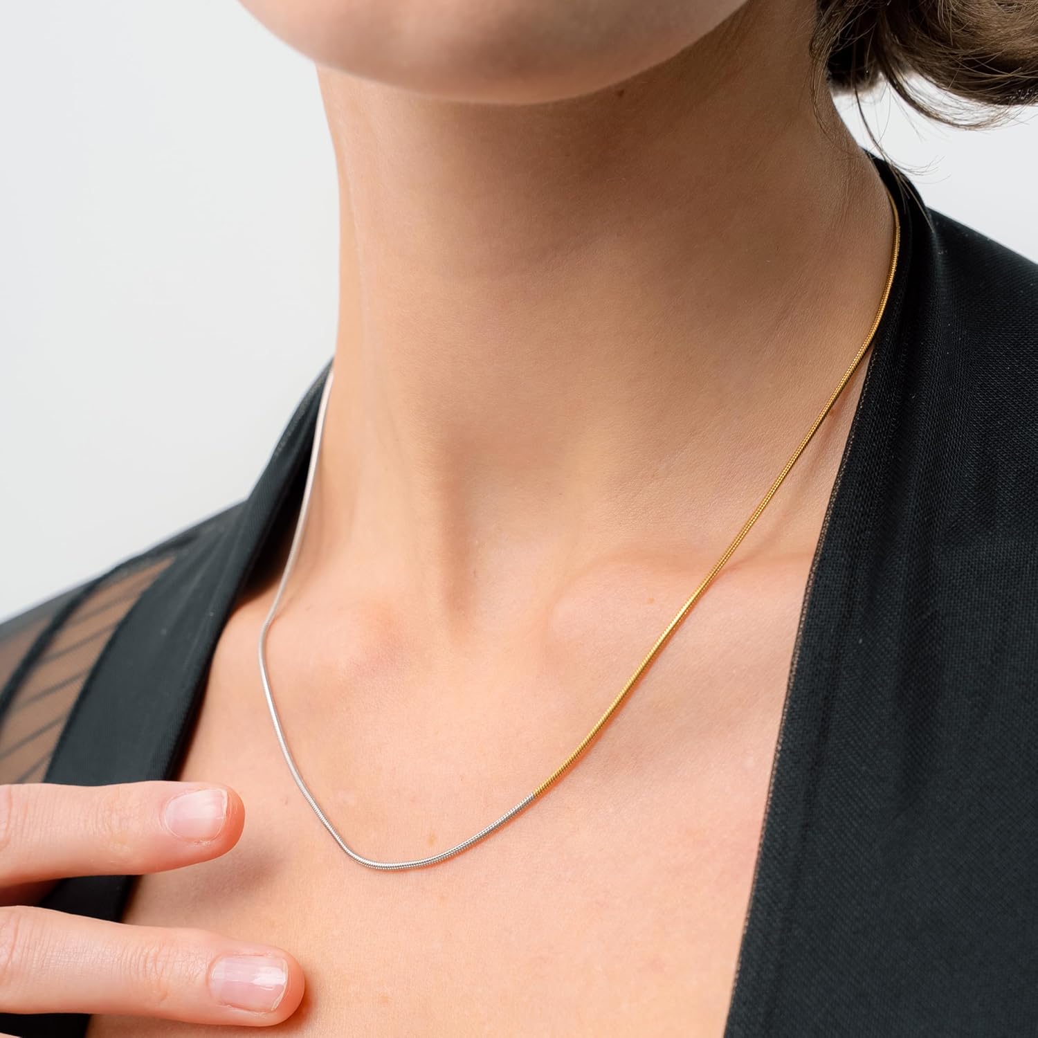 Waterproof Mixed Metal Necklace | Waterproof Jewelry | 18K Gold Plated | Modern PVD coating | Two Tone Necklace | Snake Chain Gold and Silver | Necklace Chain | Dainty Jewelry - Image 2