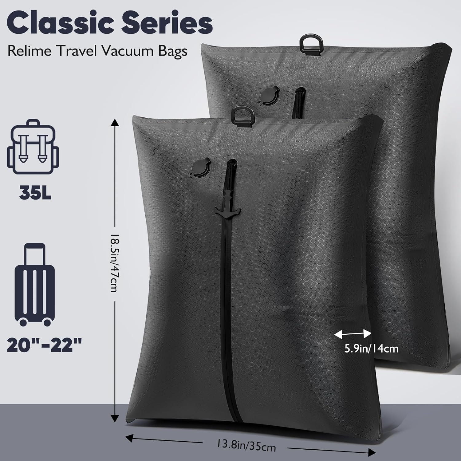 Vacuum Compression Bag with Travel Pump - Waterproof, Reusable, Hard Storage case, Portable Travel Bag Vacuum Bag Kit, Suitable for Camping, Gym, Beach, Moving (Black Bag + Pump)
