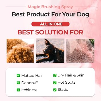 JAYU PET Magic Brushing Spray - Fur Detangler & Dematting Solution, Hypoallergenic Deodorizer, Conditioner & Itch Relief, Shining & Grooming Spray for Dogs (170ml, 5.8fl oz)