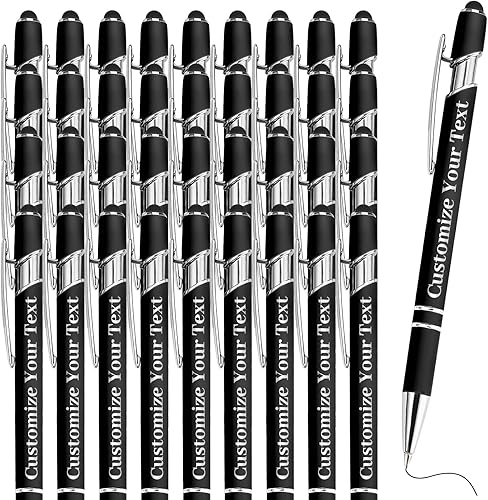 Miniatura 45 de Hasta 500 bolígrafos personalizados a granel con lápiz capacitivo grabado sin lápiz capacitivo, juego de bolígrafos con tu nombre y texto
