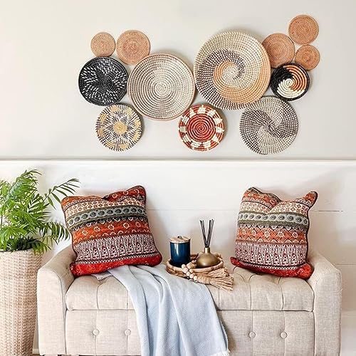 Vista 23 de Set of 10 Handcrafted Boho Wall Basket Decor, Wall Hanging Baskets, Decorative Plates for Wall, Handmade from Vietnam Unique Wicker Wall Art Decor