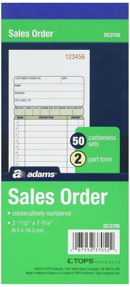 Amazon.com : Adams Sales Order Books, DC3705, Case of 25