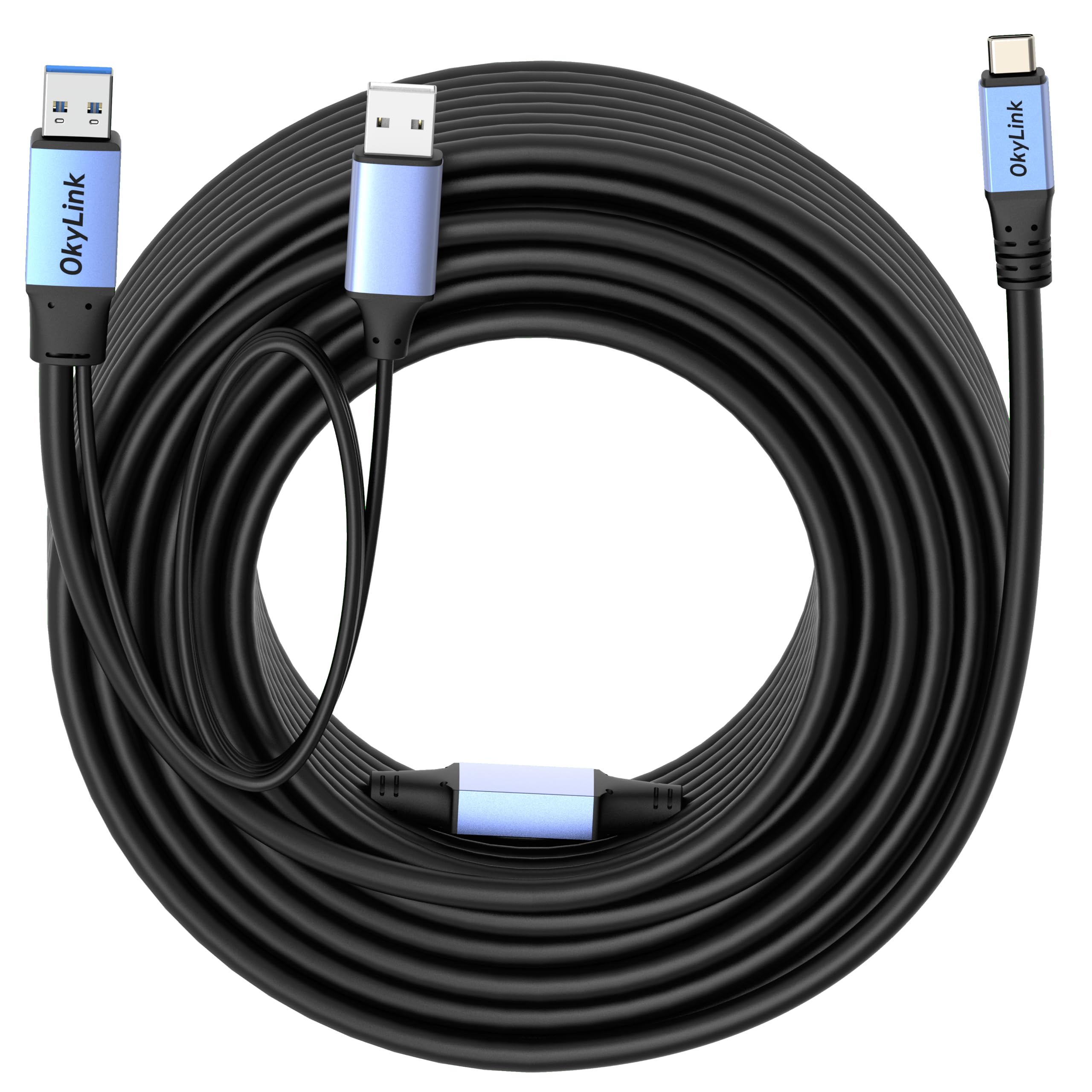 OkyLink Cable USB 3.0/3.2 Gen1 USB a USB C, macho a macho, cable de transferencia de datos, doble función de 5 Gbps con chip, apto para cámaras e impresoras. (5 Gbps, gris, 20 m)