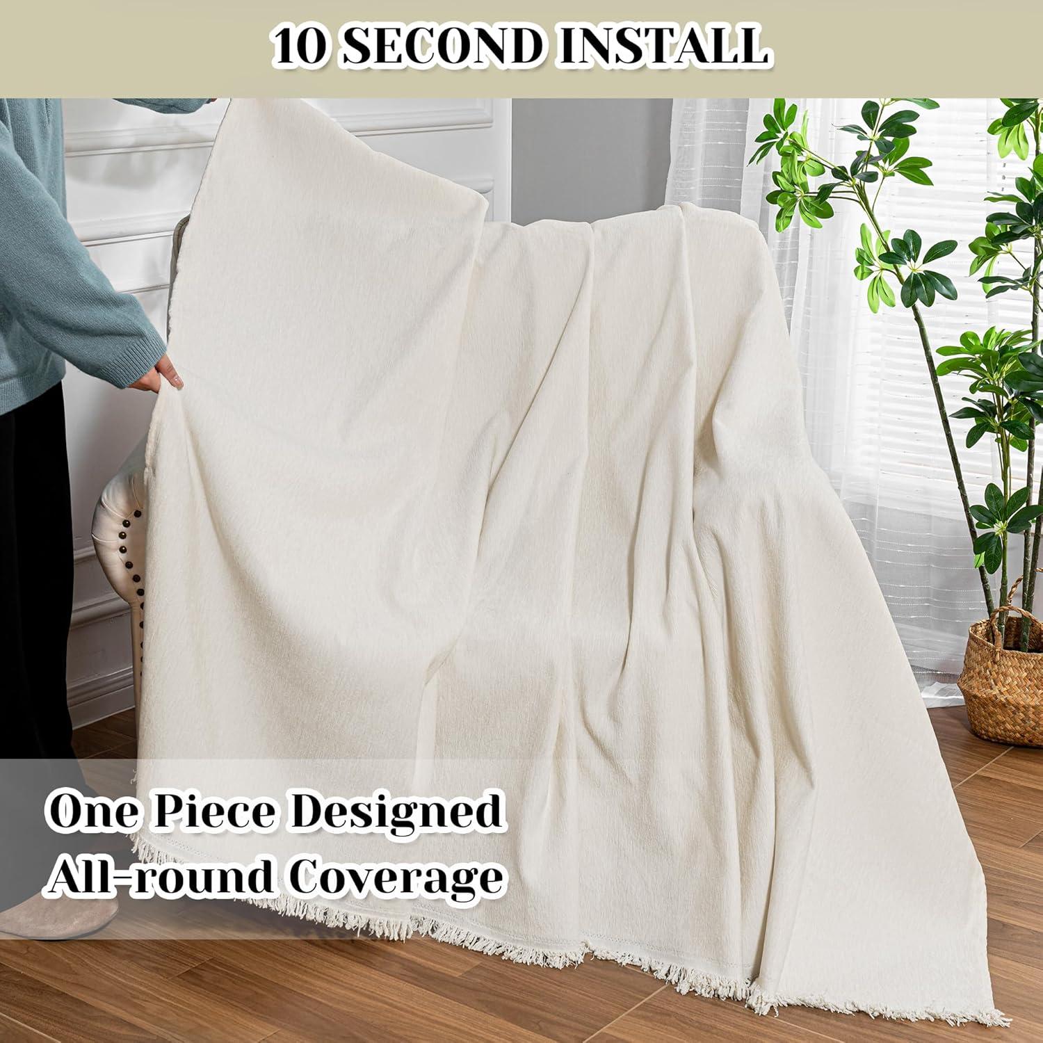 MEETSKY Oversized Chair Cover Washable Armchair Sofa Cover for Dog, Couch Protector for Sofa Single Cover, Small Couch Cover Sofa Throw Cover with Tassel, 71" x 91", Beige 71"x 91" Tassels Edge-beige