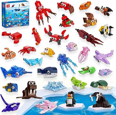 TYCOLE 32 Pack Regalini Fine Festa Compleanno Bambini, 846PCS Mini Animali Marini Blocchi Costruzione – Set Gioco Mattoncini per Regalini, Premi Scolastici e Natale
