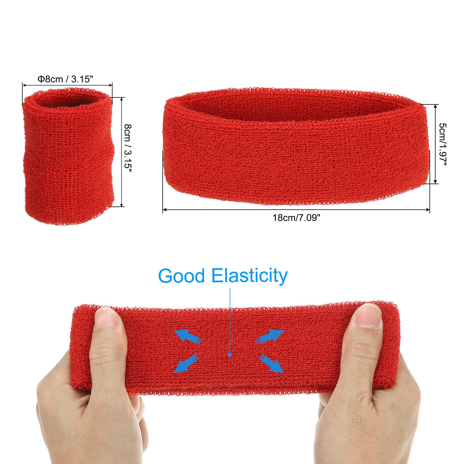 PATIKIL Sweatbands Headband Wristband, 10 Set/30Pcs Sweatband Terry Cloth for Sports Basketball Tennis Athletic Gym Working Out, Red - Image 2