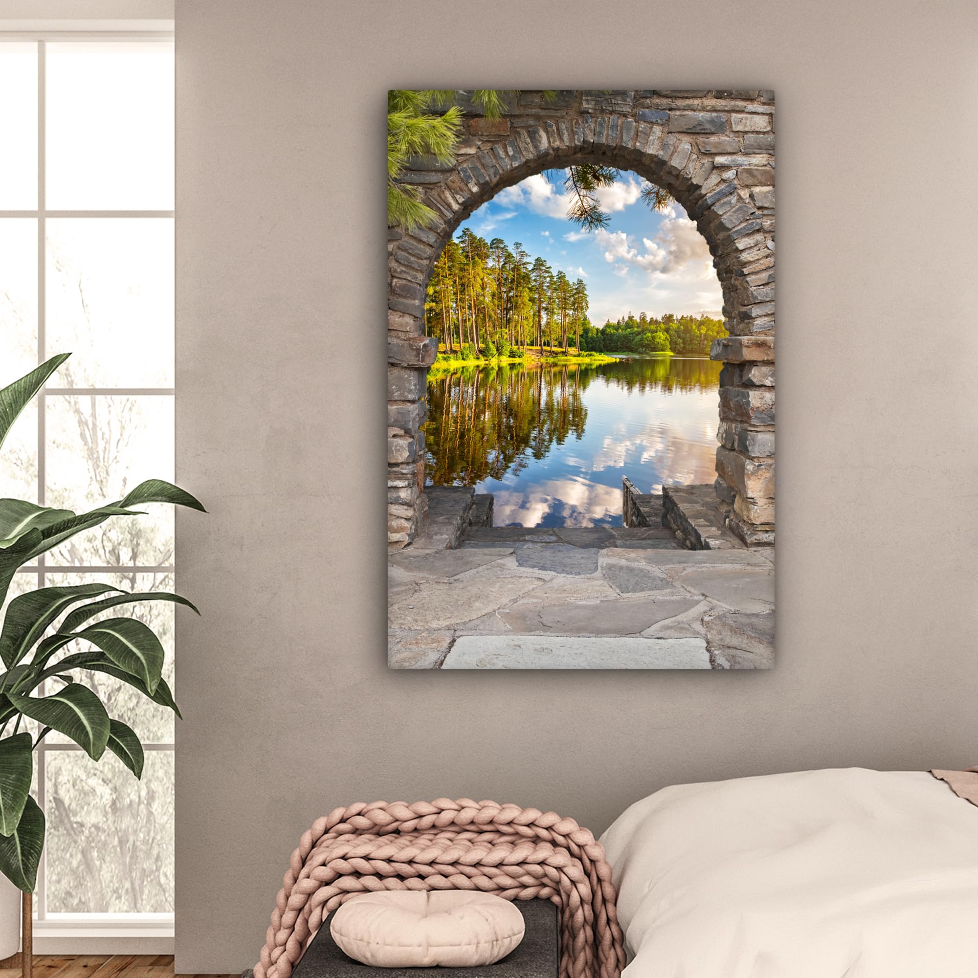 MuchoWow© Cuadros para Salon 80x120 cm Foto con Lienzo Canvas Laminas Cuadro Dormitorio Decoracion Hogar Pared Quadro Paisaje - Vista por la ventana - Agua