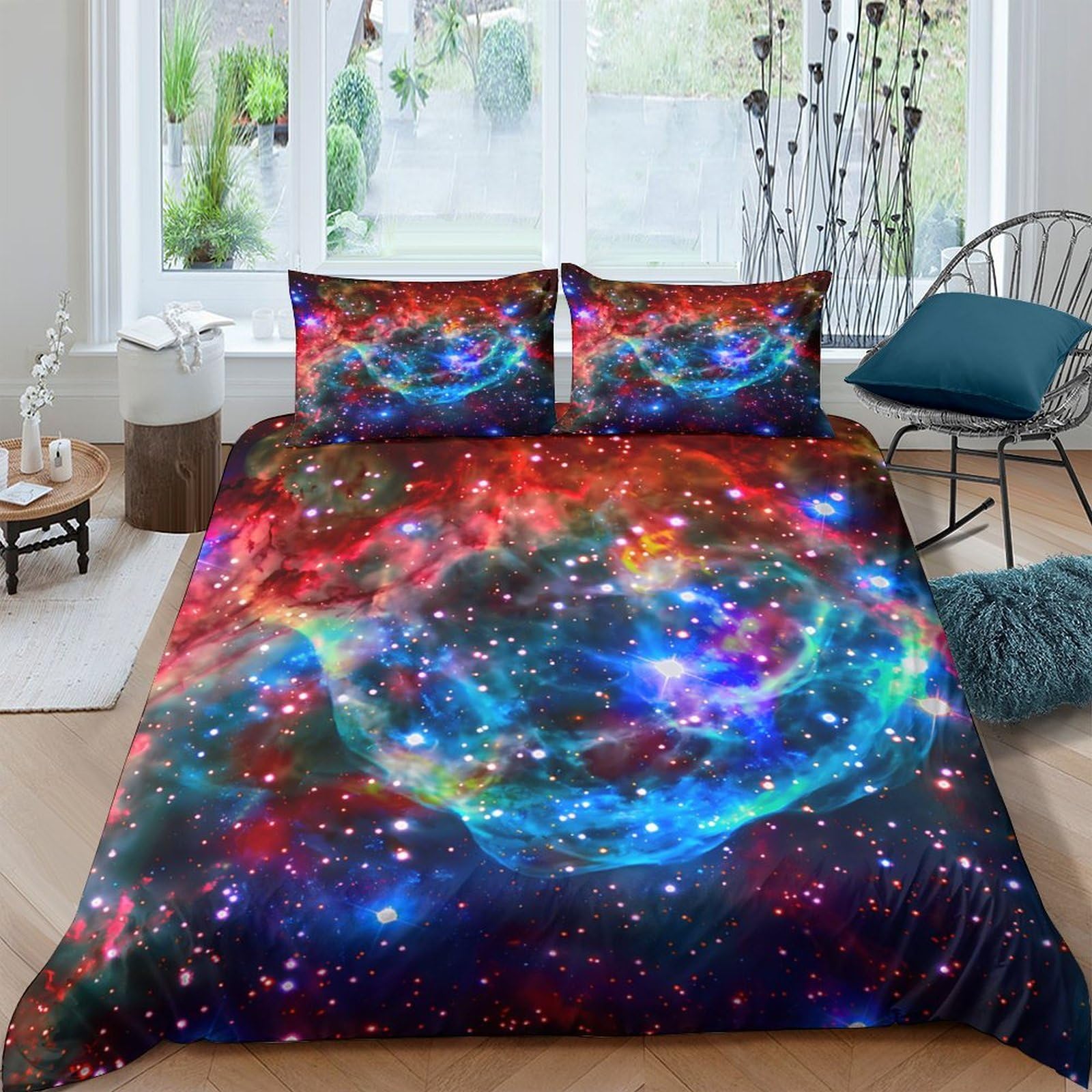 Ctjqhvkz Style-4 3D Printed Galaxy Starry Sky Fitted Sheet Microfiber Soft Breathable Cosmic Nebula Mattress Cover Bedroom Decor Single（135X200cm）