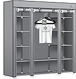 KESSER® Kleiderschrank Stoffschrank Stabil mit Kleiderstange & Ablagen, Inkl. 5X Kleiderbügel, Stoff Faltschrank für Schlafzimmer, Ankleidezimmer Garderobe mit Kleiderständer 150x45x175cm Grau