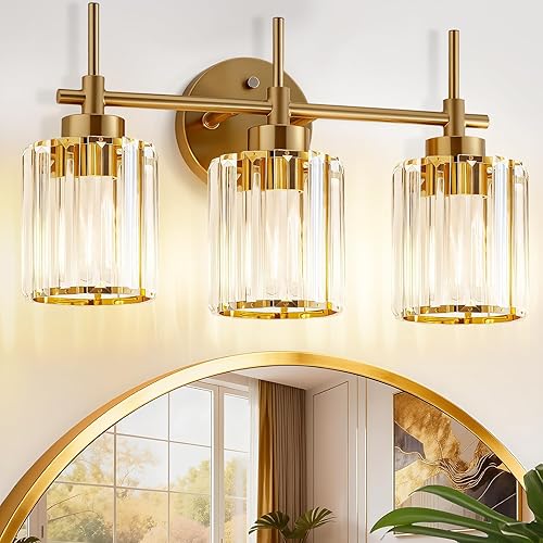 Vista 11 de Lámpara de tocador de cristal de 3 luces, accesorios de iluminación de baño sobre espejo, luz de pared de cristal negro, iluminación de pared