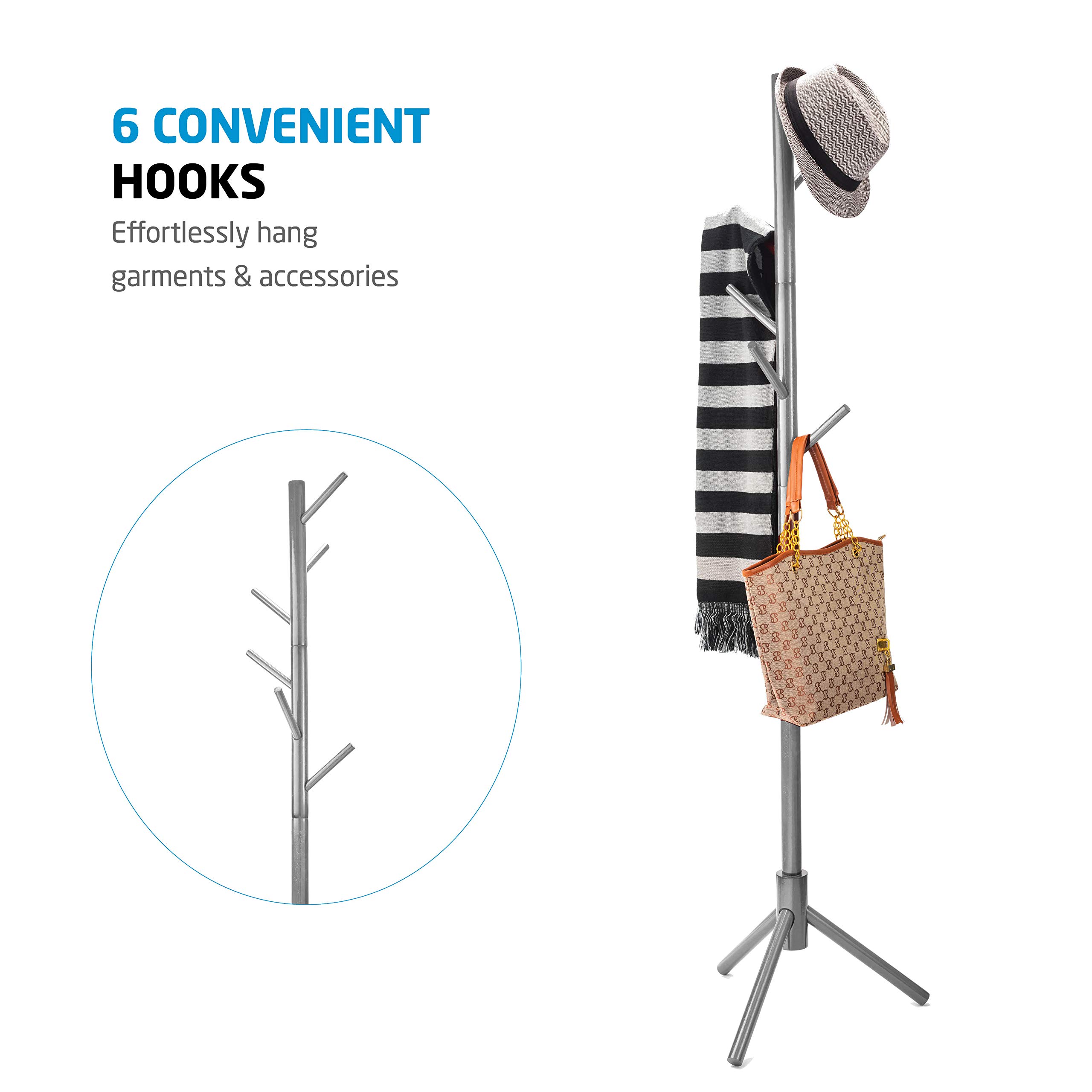 ZOBER Coat Rack Free Standing Wooden Coat Tree W/ 6 Hooks Coats
