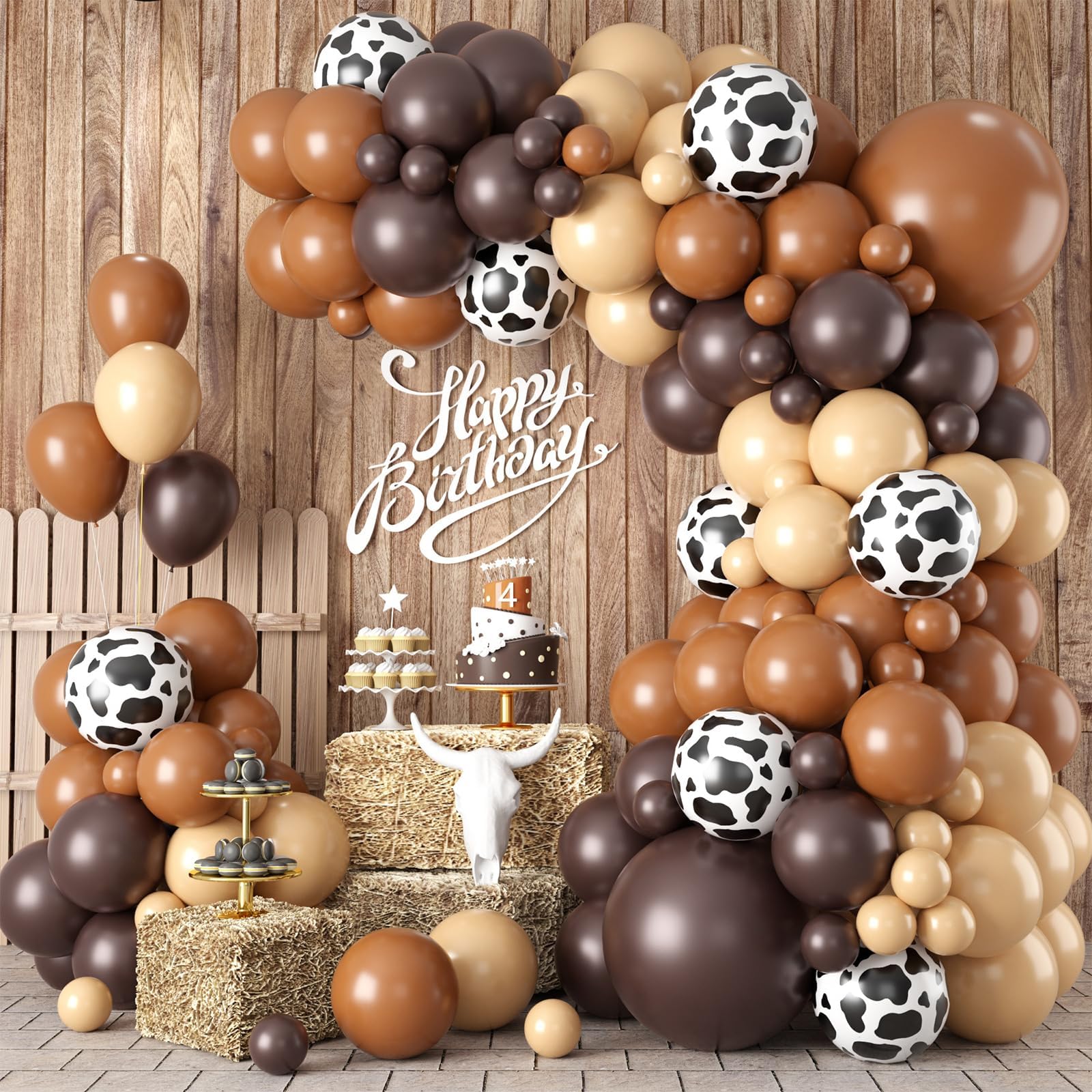 Cow Print Balloon Arch Kit,Nude Brown Apricot Tan Farm Balloons with Cow Print Balloon for Kids Boy Party Decorations Cowboy Baby Shower Farm Birthday Graduation Party Supplies