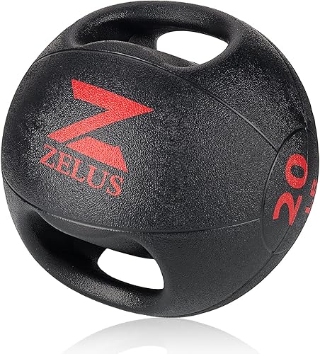 ZELUS Medicine Ball with Dual Grip 1020 lbs Exercise Ball Weight Ball with Handles Textured Grip Exercise Ball Strength Training Core Workouts