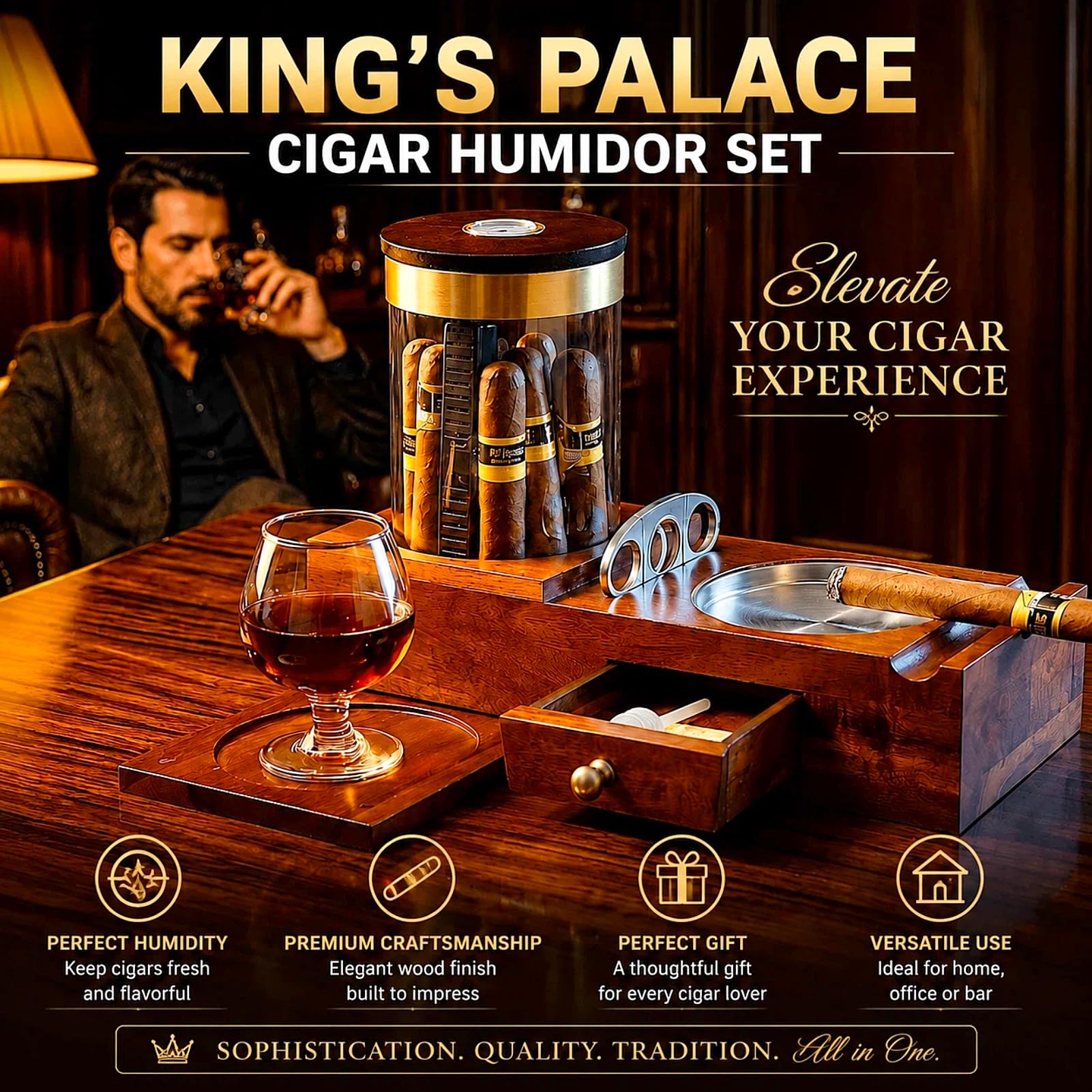 Amazon.co.jp: KING'S PALACE シガーヒュミドールセット 葉巻20本用