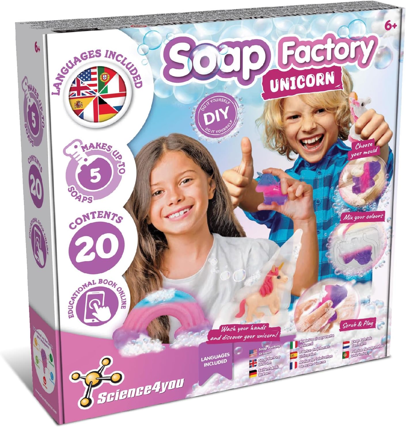 Science4you Unicorn Lab Soap Making Kit for Kids Age 6 7 8+, Make Your Own Soaps with Unicorn Glow-in-The-Dark Toys Inside, Craft Kits for Kids, Educational Gift for Girls & Boys Age 6 7 8 9+
