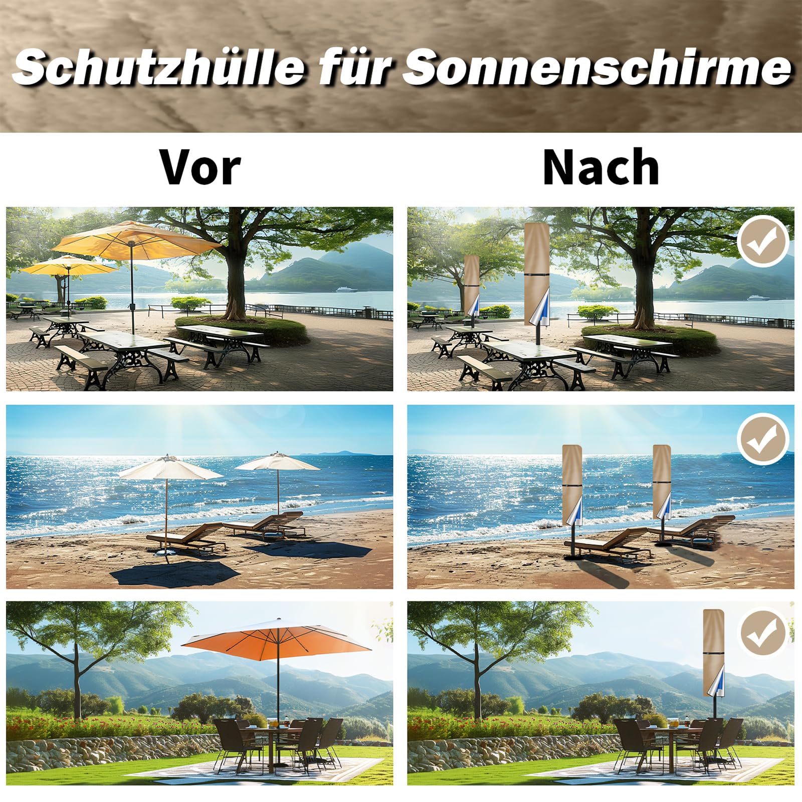 Funda protectora para sombrilla, impermeable, resistente a los rayos UV, resistente al viento, para exteriores y sombrillas de mercado, (240 x 57/57 cm, caqui)
