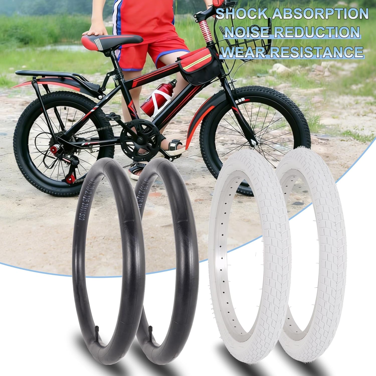 2 Sets 18 Inch Kids Bike Tire White Color, 18x2.125 Street Bike Tire and Tube Straight Stem Compatible with BMX Joystar Balance Bike Road Bicycle Folding Bike