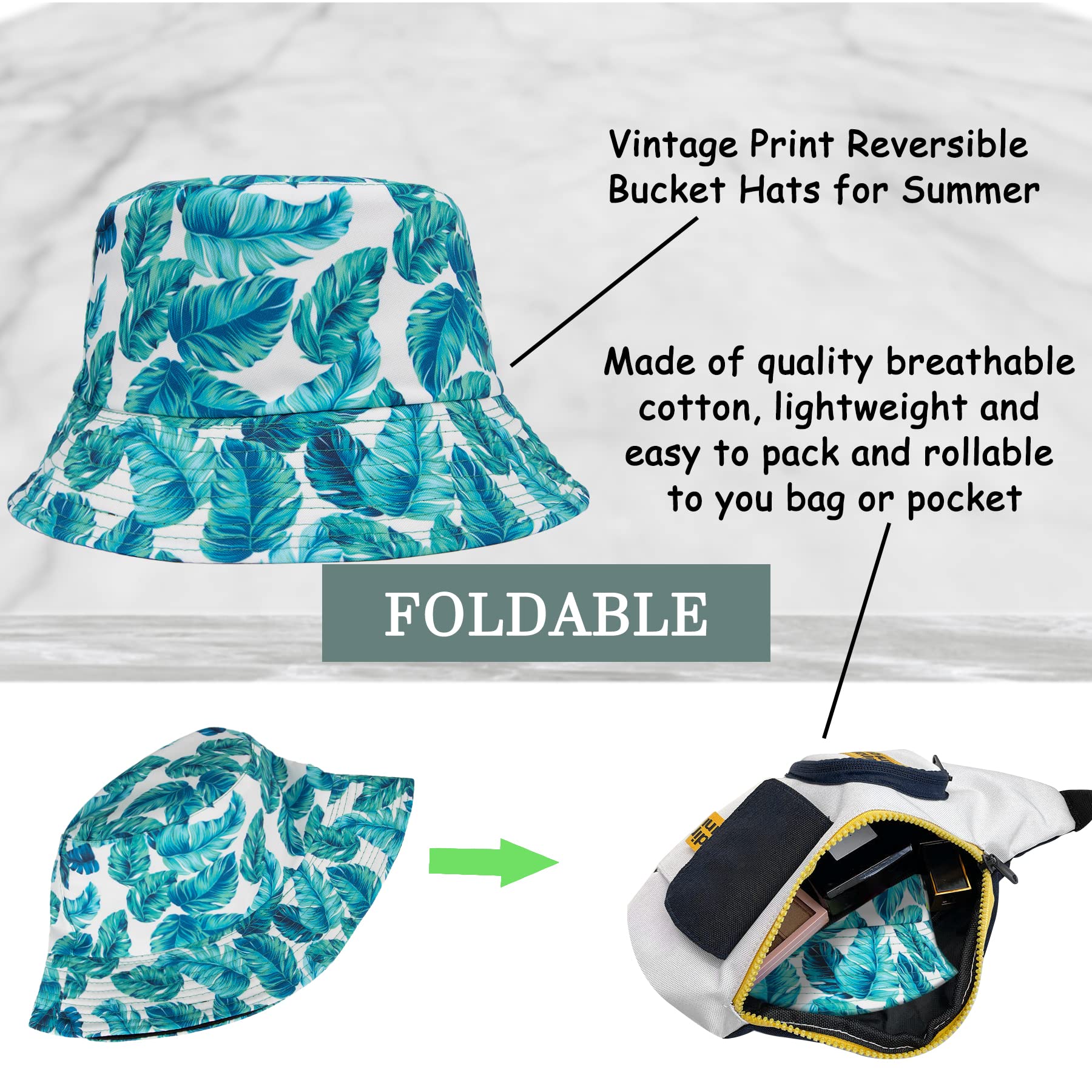 Feng Shui， Sombreros de Pescador para Mujer - Sombreros de Sol de Playa de Verano de algodón Reversible Sombrero de Pescador Plegable para Viajes Playa Senderismo Reino Unido
