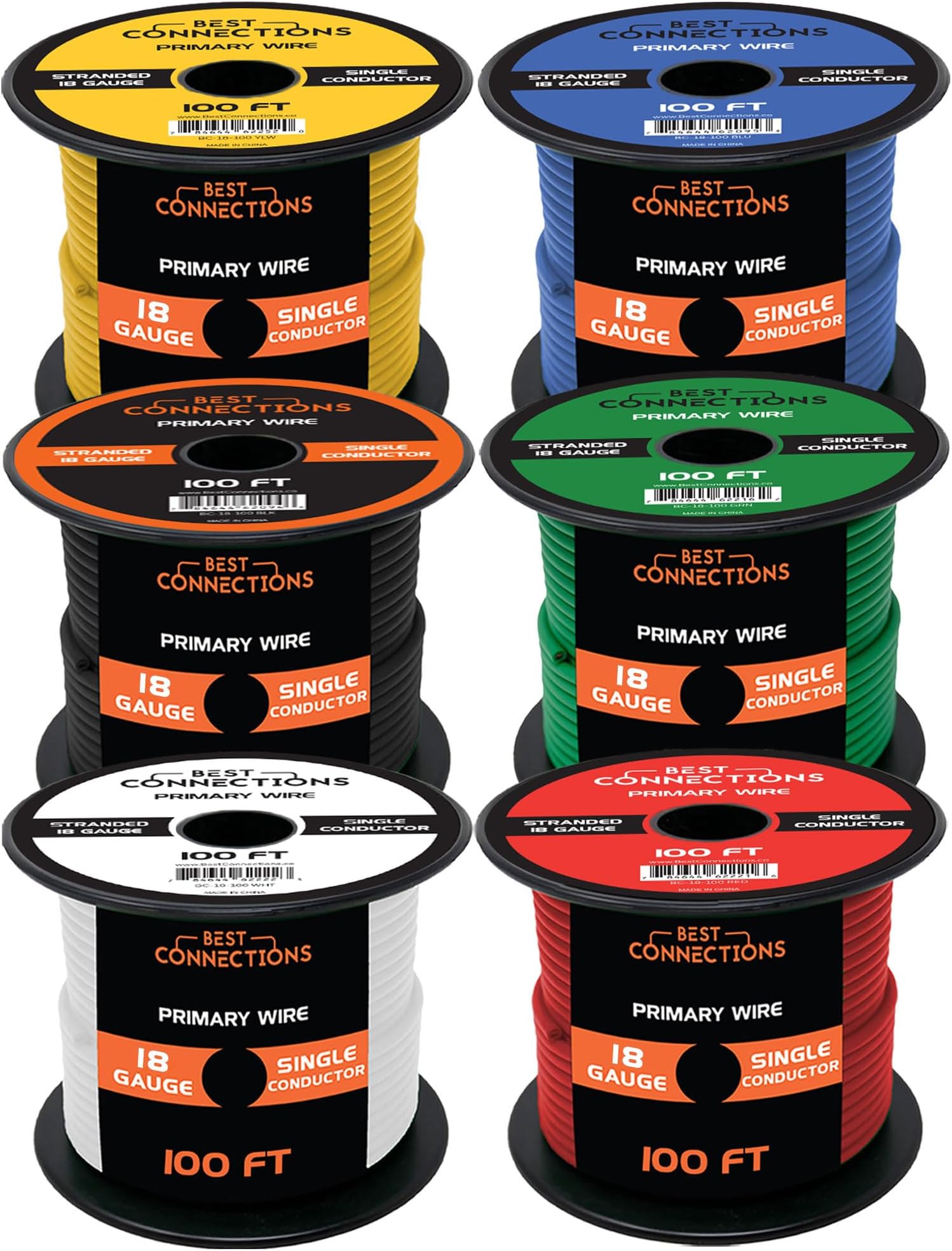 18 Gauge Automotive Primary Wire (Various Color/Size Options) | Ideal for Automotive, Speaker, and Lighting Circuits | Primary/Remote, Power/Ground Electrical Wiring (100 Feet, 6)