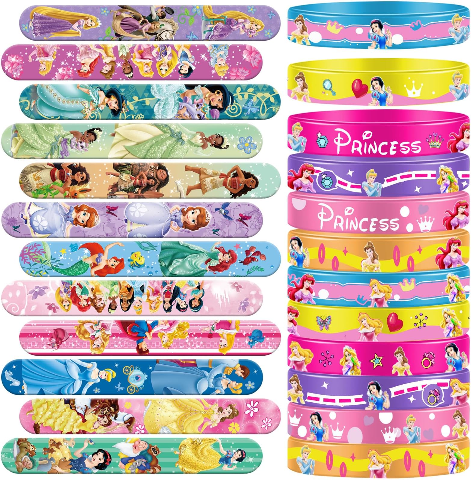 Princess Party Favors Supplies, 48 Pcs Princess Slap Bracelets Bulk & Rubber Wristbands for Goodie Bag Stuffers Fillers Silicone Wristbands for Girl Boy