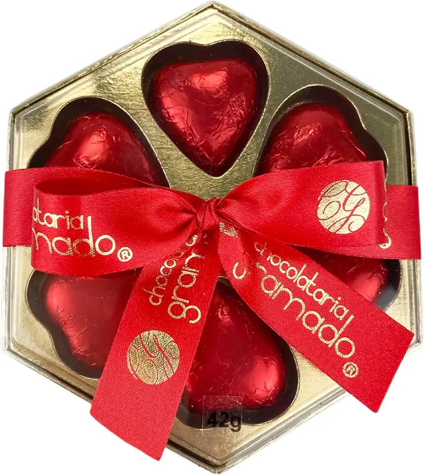 Chocolataria Gramado, Caixa Sextavada com Corações de Chocolate ao Leite 38% Cacau, 42 g
