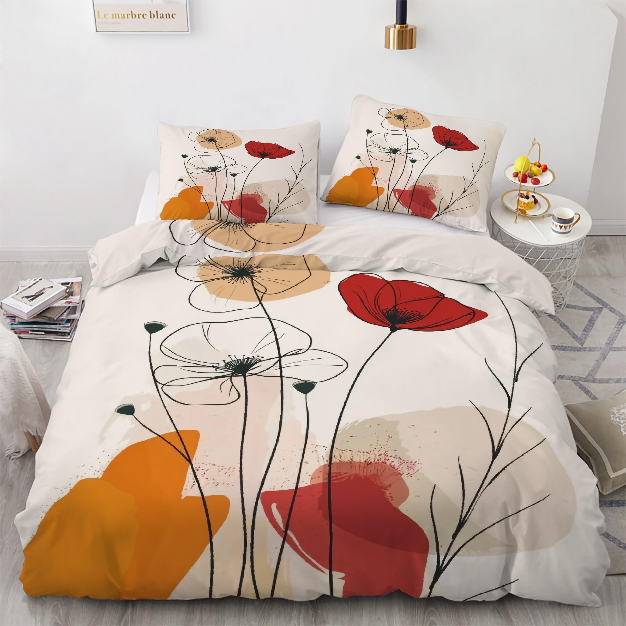 Housse de Couette 240 x 260 Fleurs Facile à Repasser et Parure de Lit Anti-Pli pour Sommeil Profond