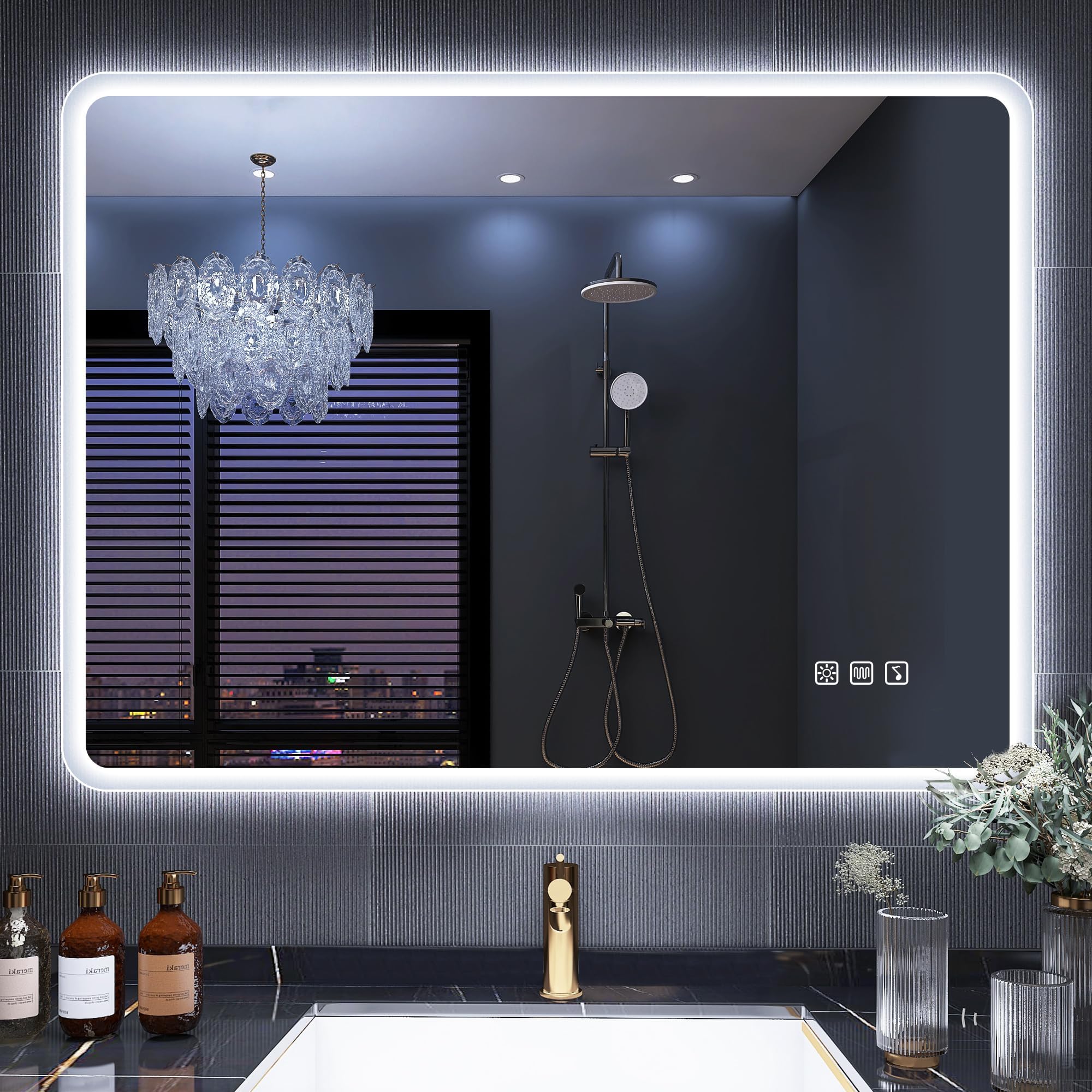 S'bagno Espejo baño con Luz 60 x 80 cm, Espejo de baño Iluminado por LED con atenuación antivaho, Cambio de Color y Altavoz Bluetooth [Clasificación IP44] Espejo de Pared retroiluminado Rectangular