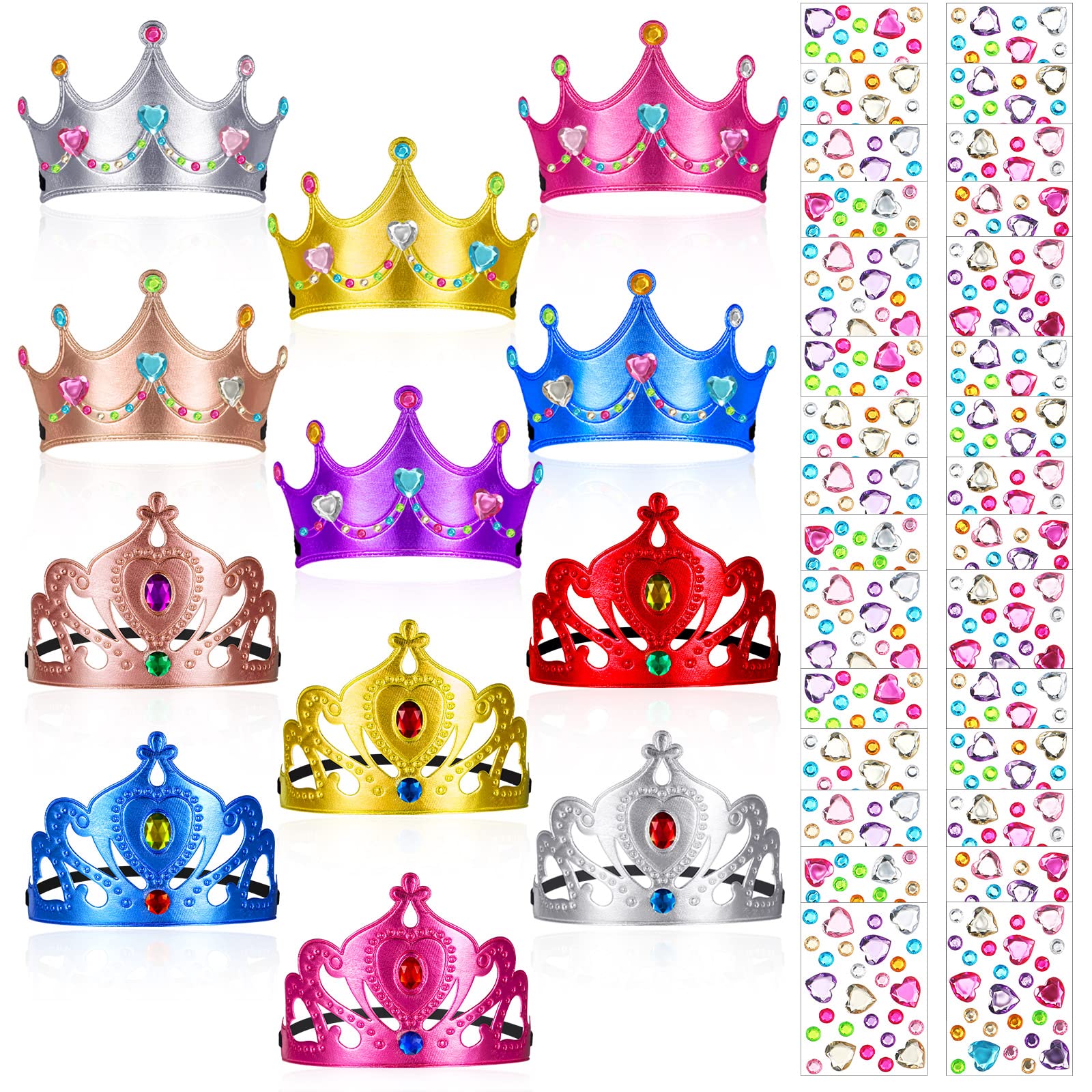 Yaomiao 22 pack DIY Crowns Set Include 12 Pcs Foam Princess Crowns and 10 Pcs Diamond Sticker for Kids
