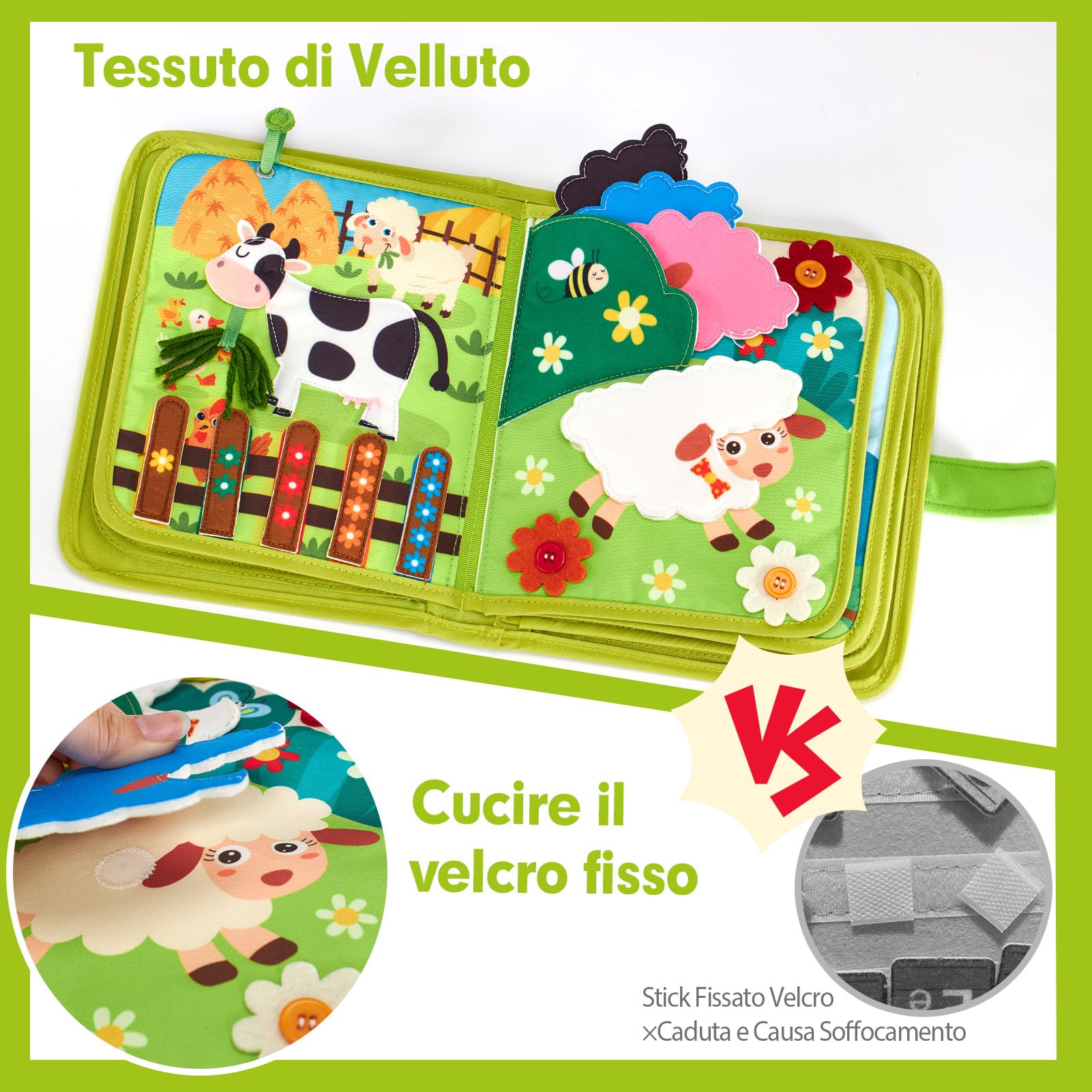 hahaland Busy Board Montessori Libro Interattivo 1 Anno - Quiet Book Sensoriale Educativo - Giochi Montessori 1 2 3 Anni Tavolo Pannello di Feltro attività Valigetta Didattici Regalo Bimbo