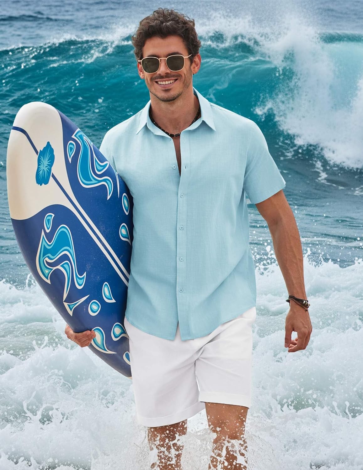 COOFANDY Mens Button Down Shirts Short Sleeve Casual Shirt Cotton Summer Beach Linen Wedding Shirts - Image 4