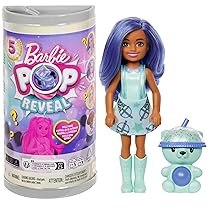 Barbie – Chelsea Pop Reveal Serie Bubble Tea, bambola con 5 sorprese profumate tra cui una mini bambola, cucciolo interattivo ed effetto cambia colore, giocattolo per bambini, 3+ anni,HRK63