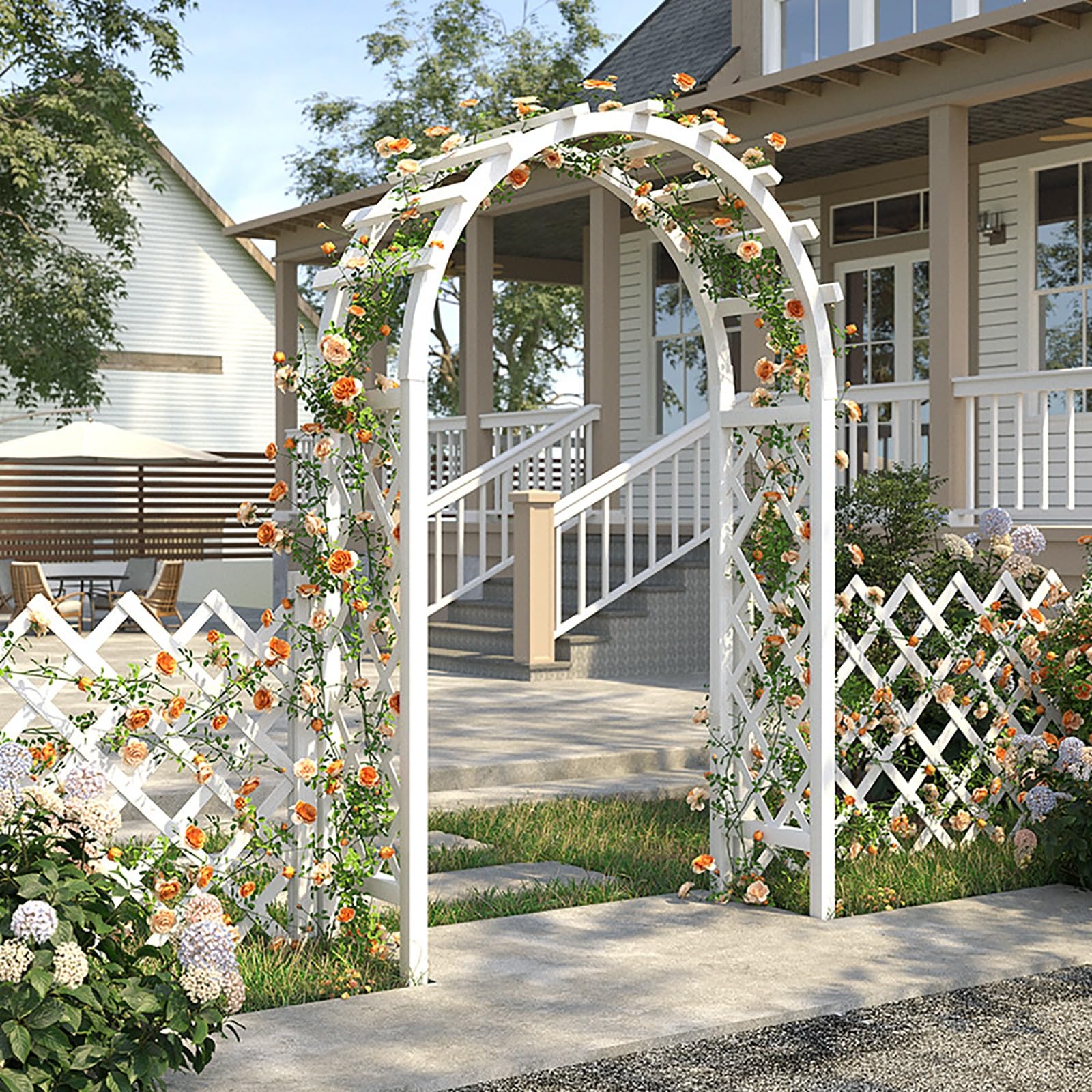 Weißer Patio Gartenbogen, Rosenbogen Holz, Hochzeitsbogen, Hintergrundrahmendekoration für den Außenbereich Oder Spalier für Kletterpflanzen(Size:140cm/55inch)