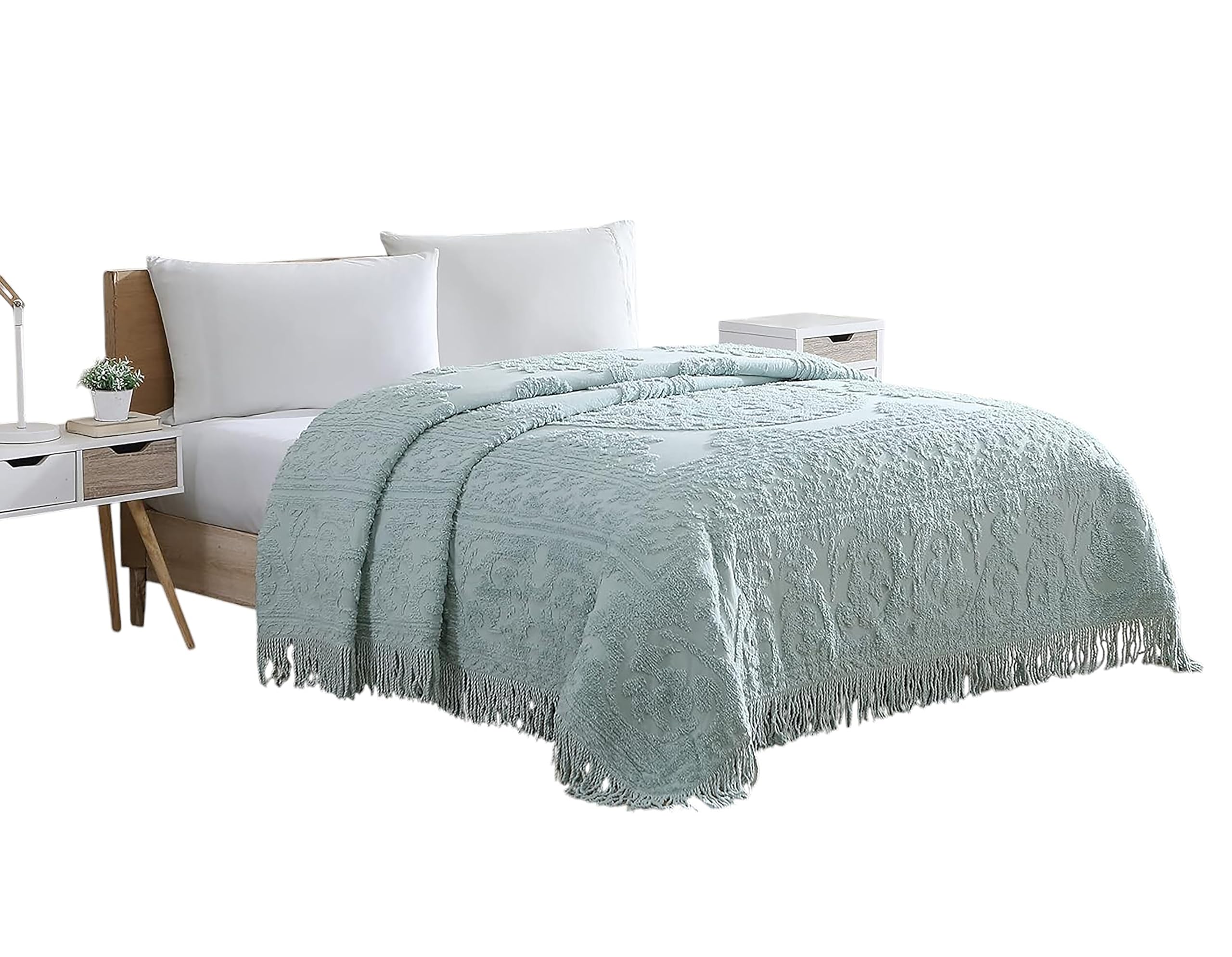 Beatrice Home Fashions Medallion Queen Cotton Chenille Bedspread, Blue