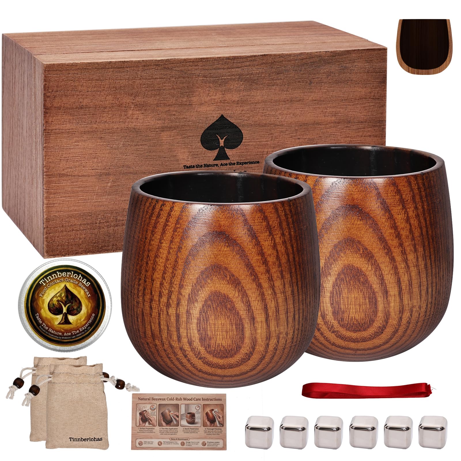 Tinnberlohas Charred Wooden Whiskey Glass Set of 2 – Durable Bourbon Glass for Men, Insulated Old Fashioned Glass – Whiskey Gifts for Husband, Dad, Brother – Birthday, Christmas, Father's Day