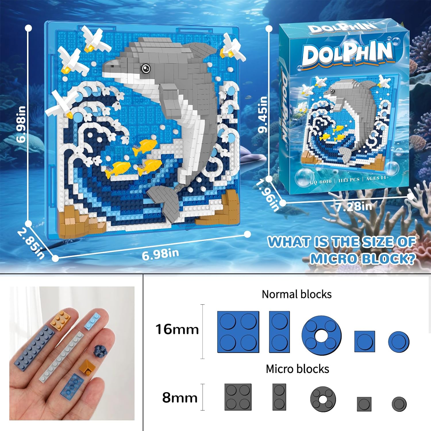 Dolphin Animal 3D Wall Art Micro Mini Building Blocks Set, Unique Home Wall Decor or Table Display, Ideal Gift Toy for Adults & Boys Girls 14+ (1113 PCS) - Image 2