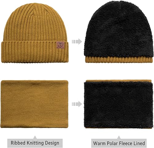 Miniatura 5 de Juego de guantes de invierno para pantalla táctil para hombres y mujeres gorro de punto con forro polar cálido